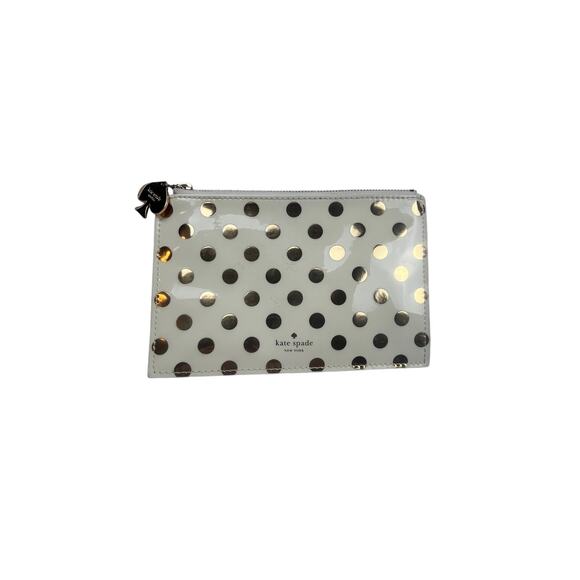 Kate Spade Gold Polka Dot Cream Zip Pouch w/ Gold Zip Charm Chic Casual - Picture 1 of 10